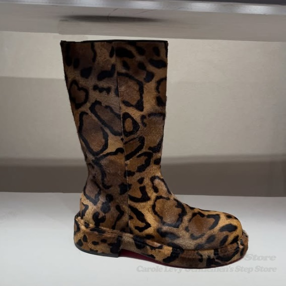 Men Shoes Brand - Brown Suede Leopard Print Mid Calf